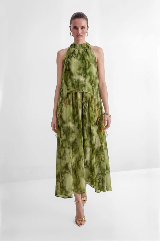 Reverie Halter Fringe Maxi Dress