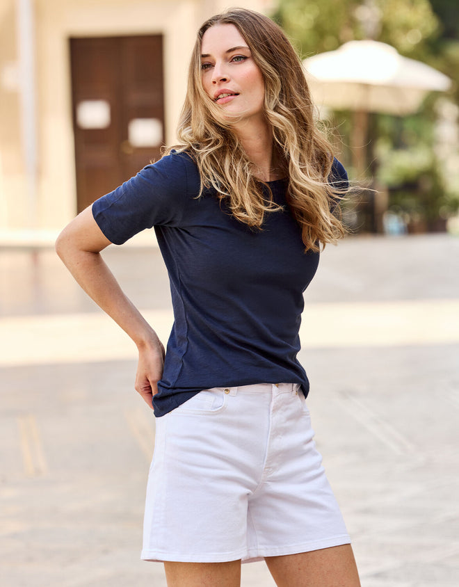 Alba White Denim Bermuda Shorts