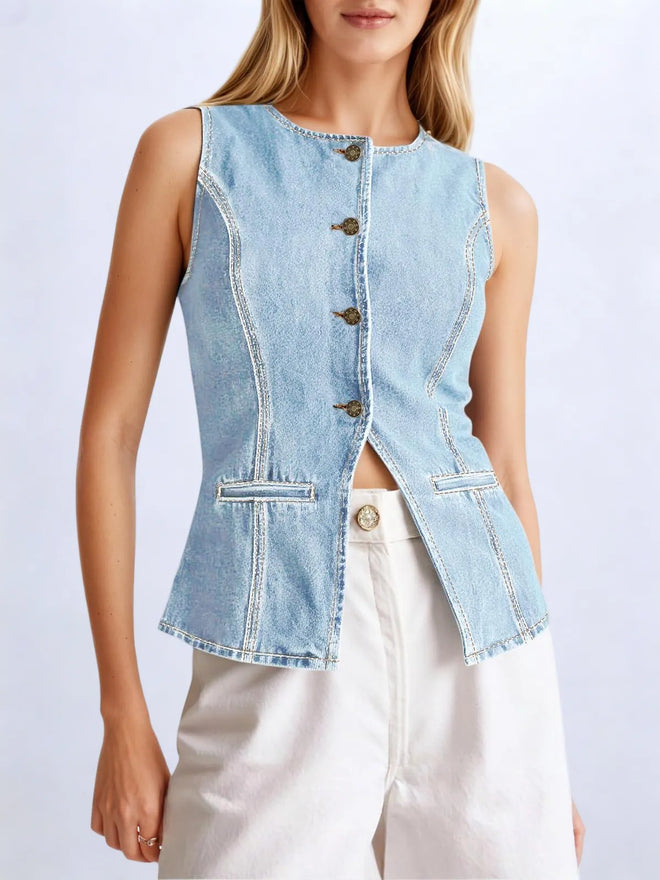 The Elowen Light Blue Denim Waistcoat