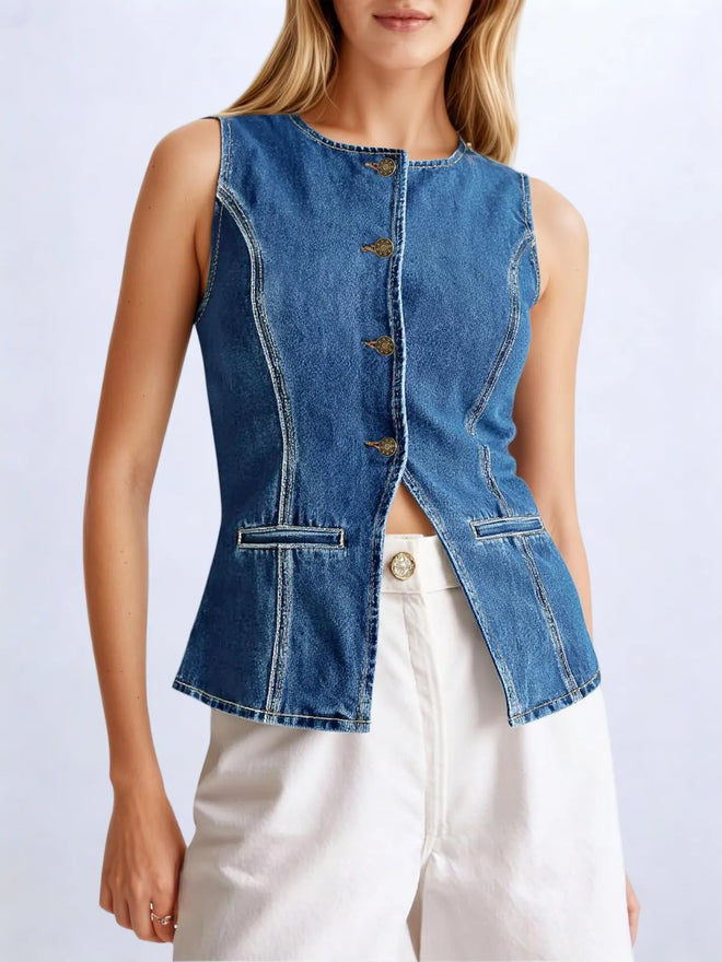 The Elowen Light Blue Denim Waistcoat